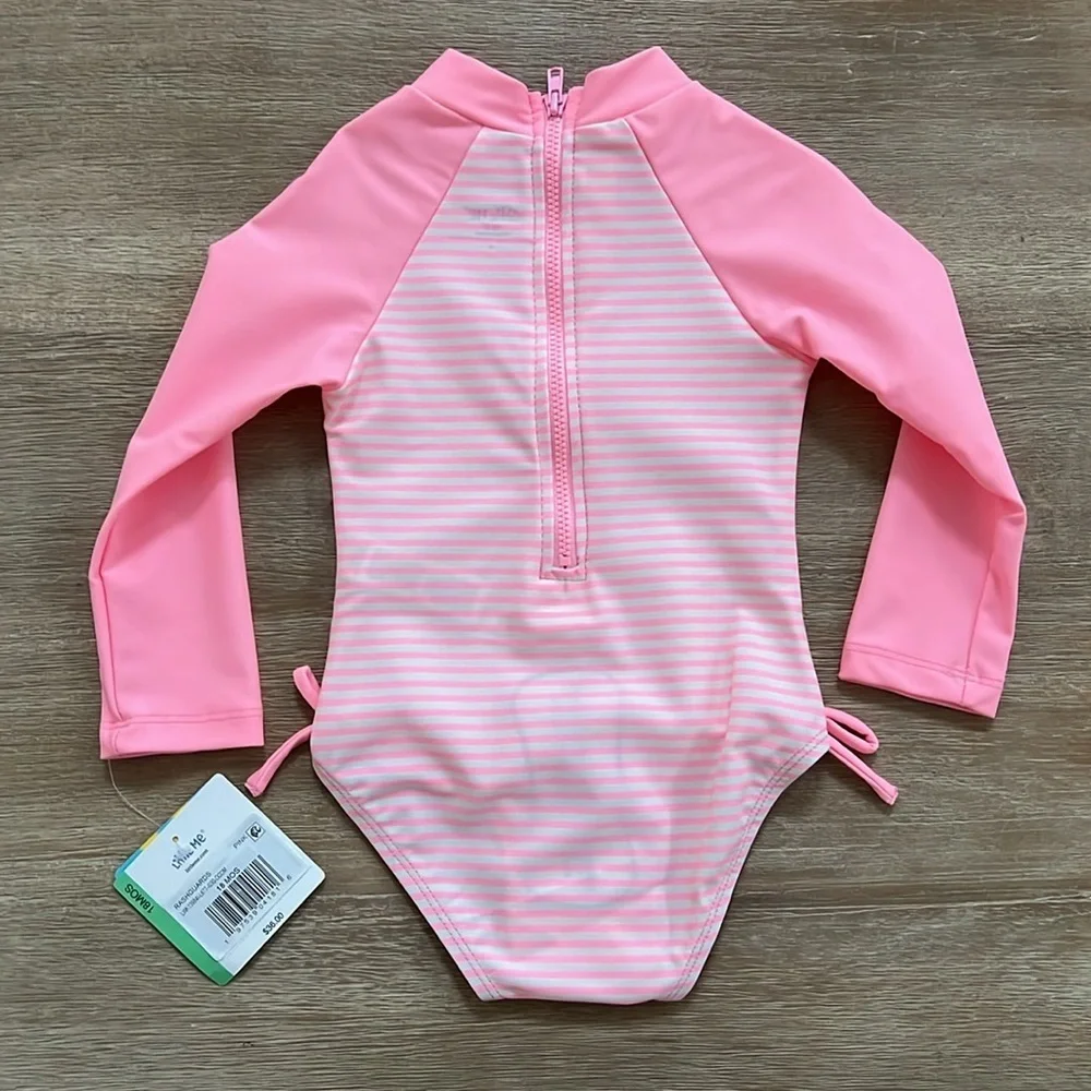 Little Me Baby Girl Long Sleeve Rash guard One Piece Swimsuit Neon 18 24 months